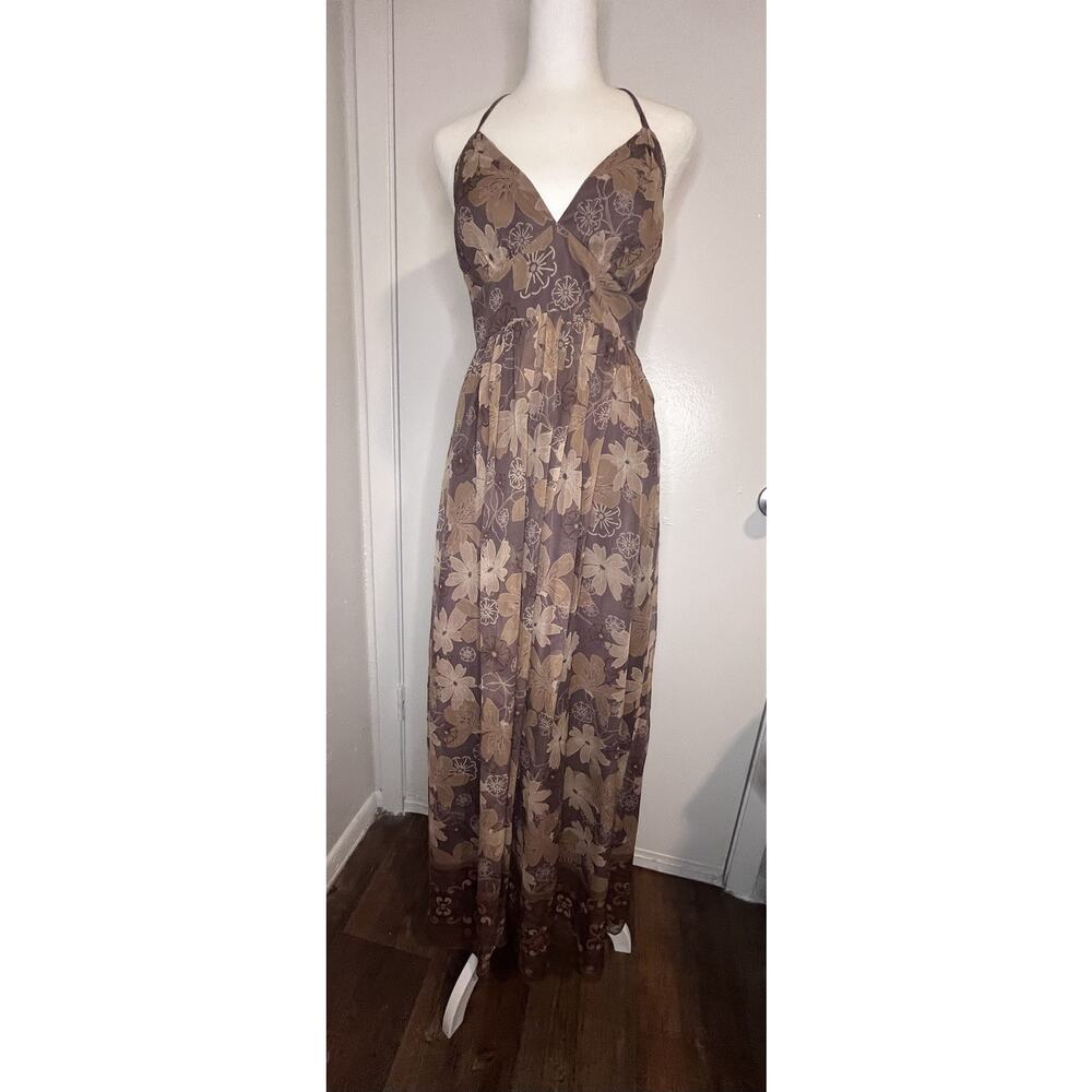 Intuitions Y2K Silk Floral Chiffon Maxi Halter Dress Size 2